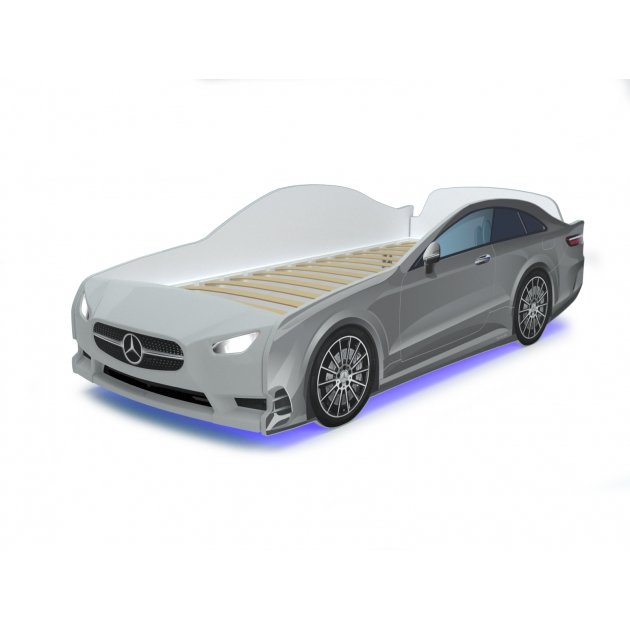 Кровать машина Mercedes с подсветкой фар дна и колесами Grey